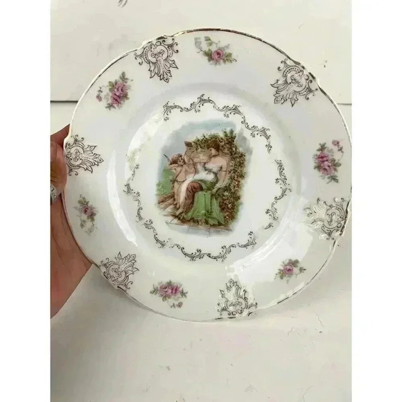 VTG ZS & Co Bavaria Lady With Cupid Decorative Porcelain Plate 7" Cherub Gold - Picture 6 of 10